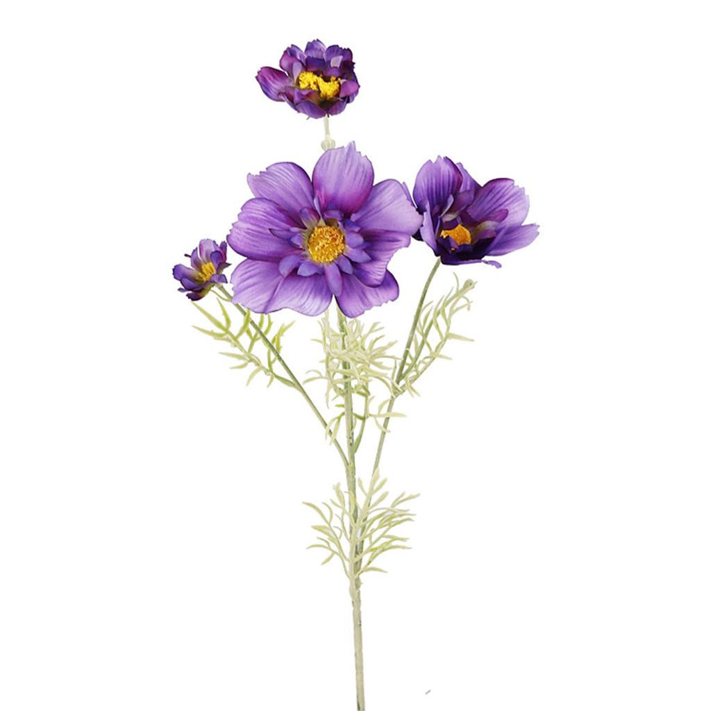 Artificial cosmos flower stems in purple and white for boho home styling