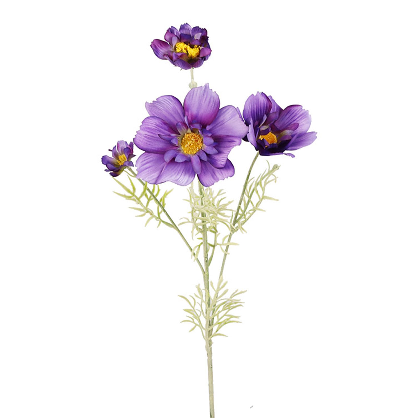 Artificial cosmos flower stems in purple and white for boho home styling
