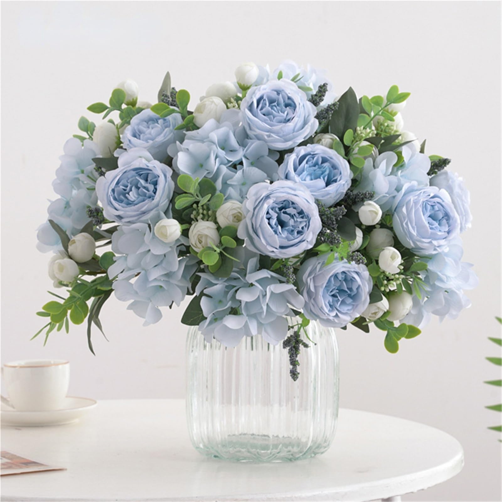 Artificial Rose Bouquet | Faux Flowers for Vase Table Centerpiece Wedding Bridal Baby Shower & Cake Topper in White Purple Blue Green Pink