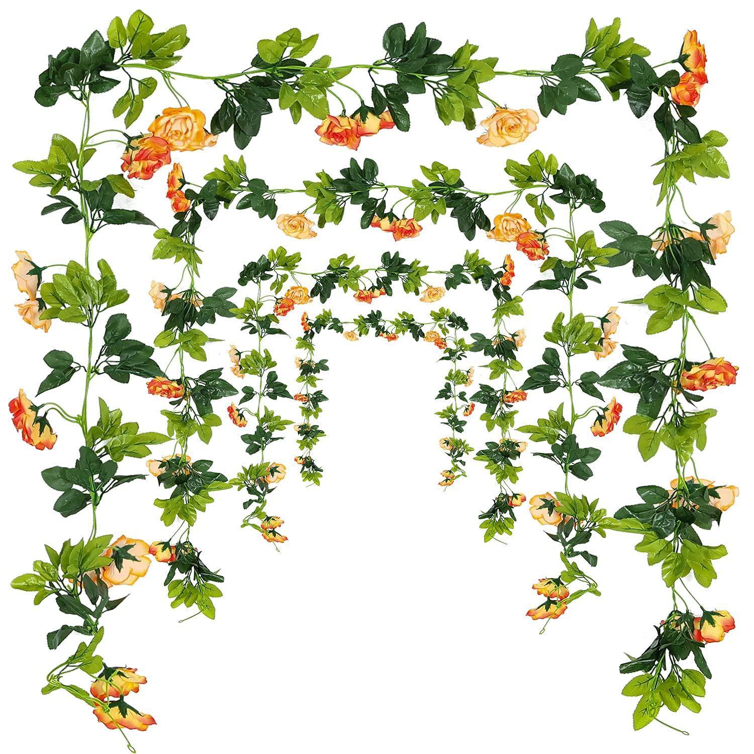 Silk Rose Flower Garland with Fruit Accents | Hanging Floral Decor in Red Orange Purple