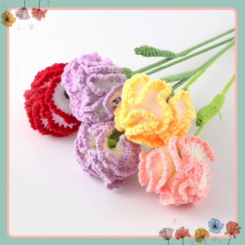 Handmade Gradient Crochet Knitted Flowers 6pcs | Bouquet for Wedding Home Decor DIY Mother's Day Birthday & Anniversary Gift in Pink Purple Red Orange