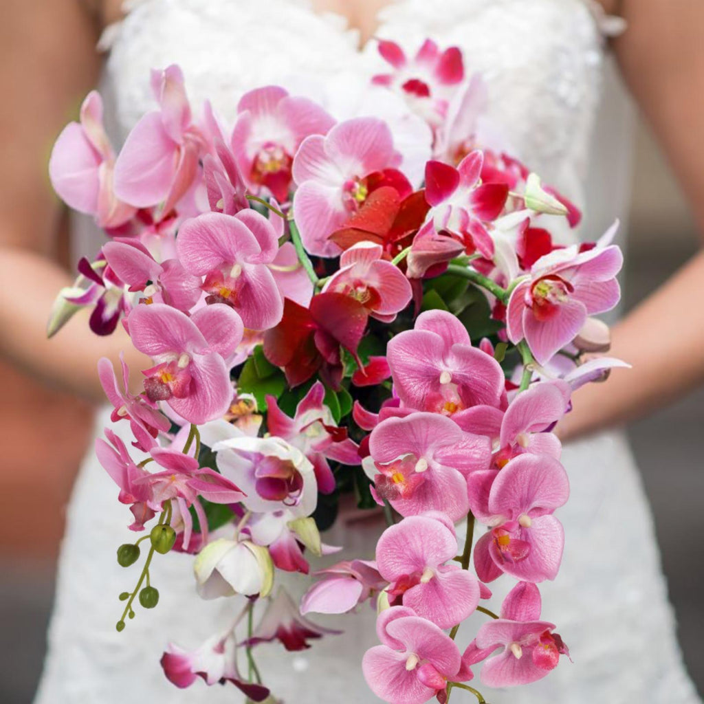 Glitter Artificial Phalaenopsis Orchid Stems 5pcs | Wedding Reception Table Centerpiece & Home Decor in White Light Pink Pink Light Blue