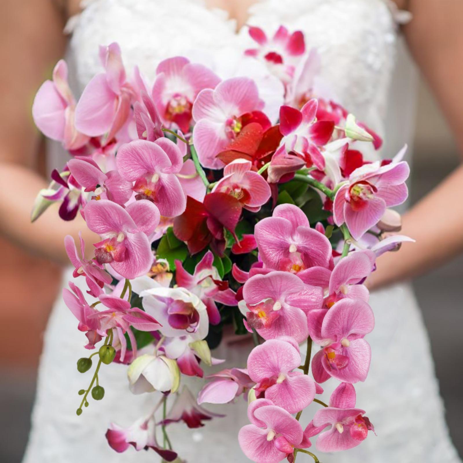 Glitter Artificial Phalaenopsis Orchid Stems 5pcs | Wedding Reception Table Centerpiece & Home Decor in White Light Pink Pink Light Blue