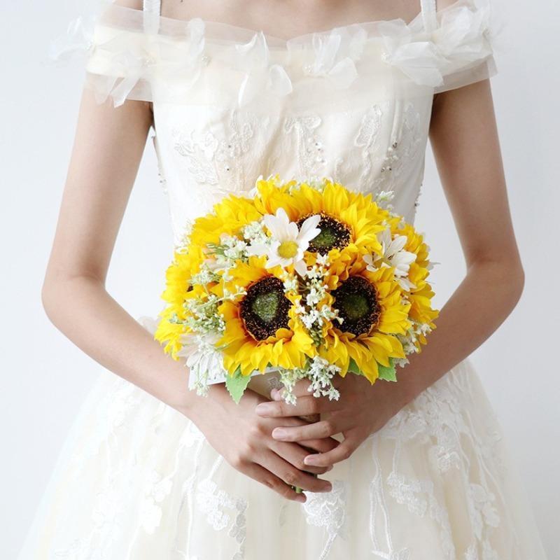 Artificial Sunflower Wedding Bouquet for Bride and Bridesmaid | Church Ceremony Home Decoration Rustic & Boho