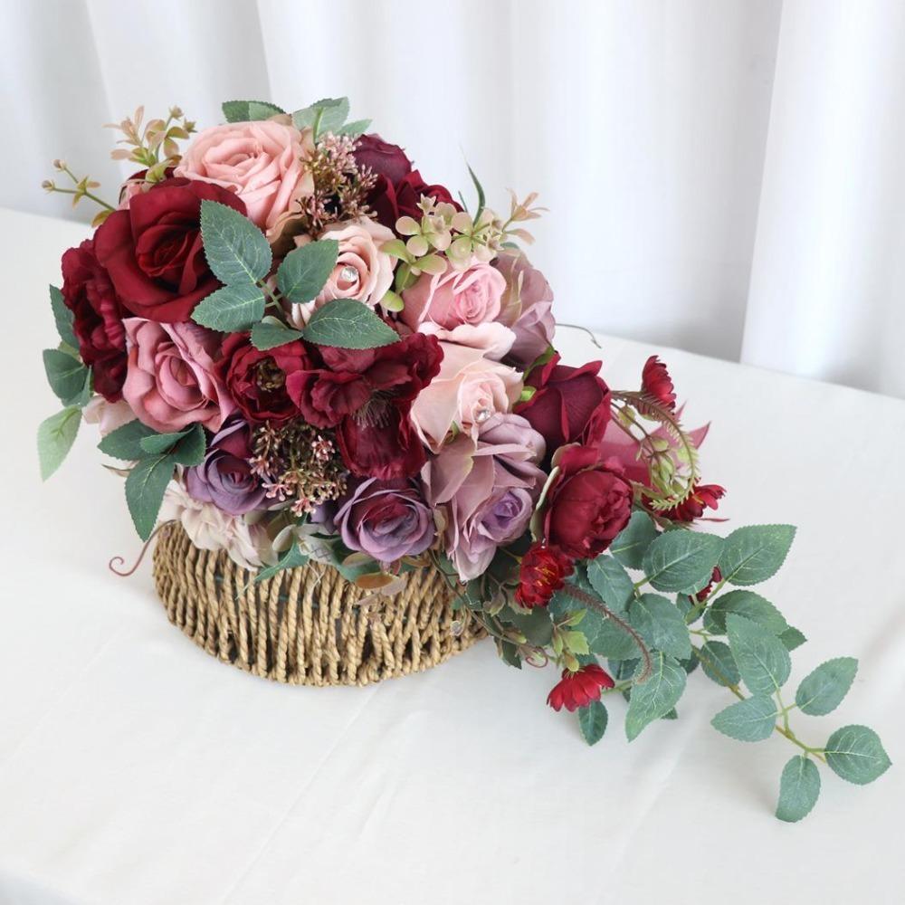 Handmade Teardrop Bridal Bouquet | Wedding Ceremony Bridal Shower Anniversary & Photo Shoot in Champagne Orange Red Blue Claret