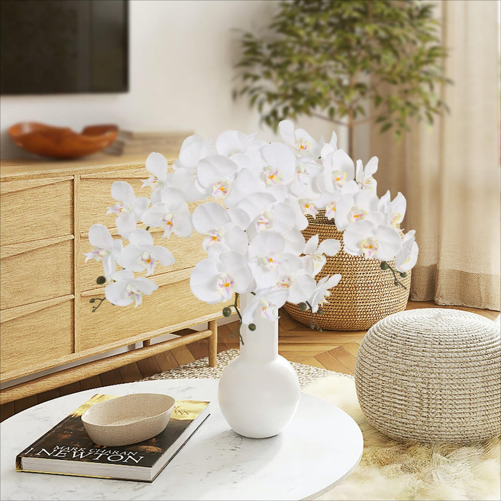 Artificial Phalaenopsis Orchid Stems 4pcs 37.4in | Real Touch Faux Flowers Home Decor Wedding & Party in White Blue Pink Rose Pink Wine Red