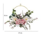 Iron Rose Wreath Simulation Flower Wall Hanging Basket | Home Door Entryway Wedding Decor in Pink White