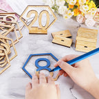 Hexagon Wooden Table Numbers 1-20 with Holder Base | Rustic Wedding Reception Decor