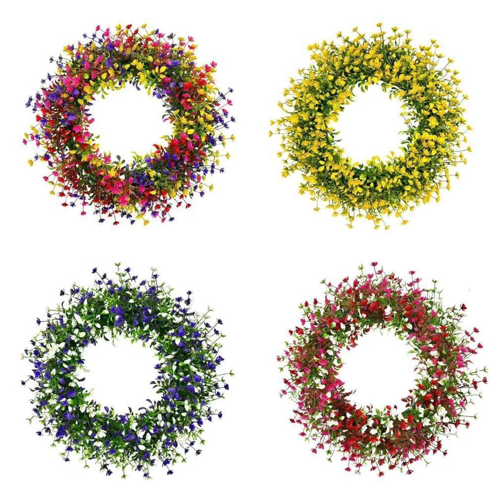 Artificial Wildflower Wreath for Front Door | Indoor Outdoor Porch Wall Farmhouse Boho Year-Round Decor in 6 Colors