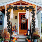 Artificial black leaf vine garland for Halloween mantel and gothic styling