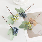 Artificial Blueberry Berry Stems 12pcs | Lifelike Faux Berry Sprigs for Wedding Christmas Valentine's Day Halloween & DIY Bouquet Decor in Blue Green