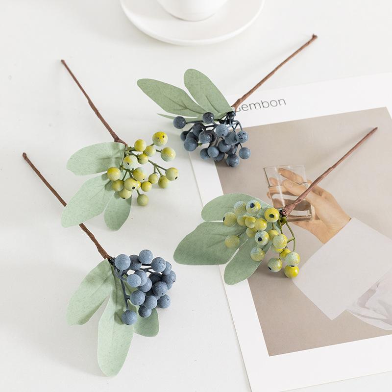 Artificial Blueberry Berry Stems 12pcs | Lifelike Faux Berry Sprigs for Wedding Christmas Valentine's Day Halloween & DIY Bouquet Decor in Blue Green