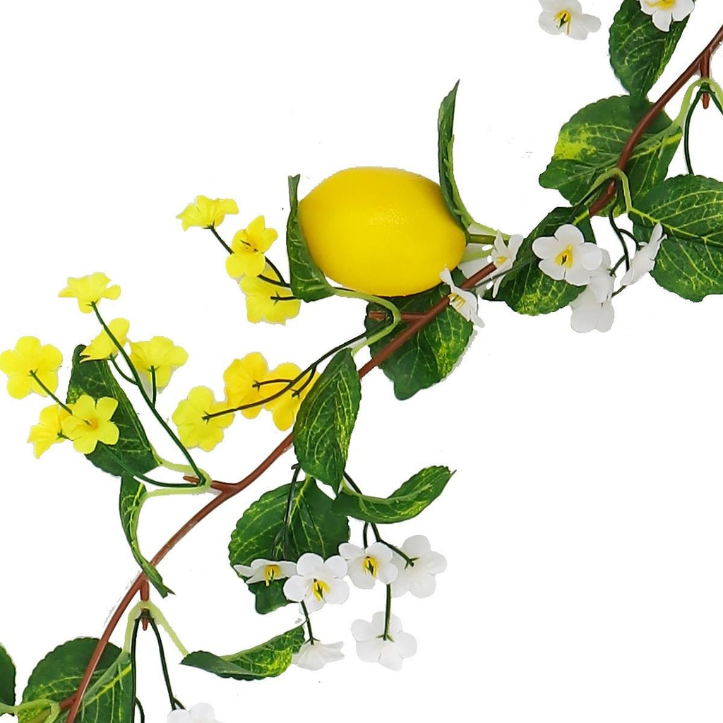 Artificial Lemon Garland with Fairy Lights | Greenery Vine Faux Fruit White Yellow Flowers for Home Garden & Wedding Decor
