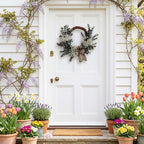 Farmhouse Eucalyptus Wreath with Burlap Bow & White Baby's Breath for Front Door Porch Wall Living Room & Bedroom Decor