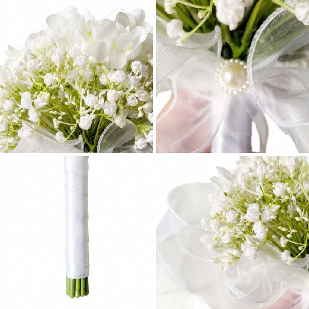 White Hydrangea Wedding Bridal Bouquet, Bridesmaid Bouquet Artificial Wedding Hydrangea Bouquet, Fake Flowers for Home Indoor Outdoor DIY Floral Wedding Flower Bouquets Kitchen Table Centerpiece Decor