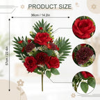 Cemetery Flowers for Grave, Outdoor Lily Chrysanthemum Hydrangea Rose Artificial Flowers Grave Flowers with Cemetery Vase, Lasting and Non-Bleed Colors