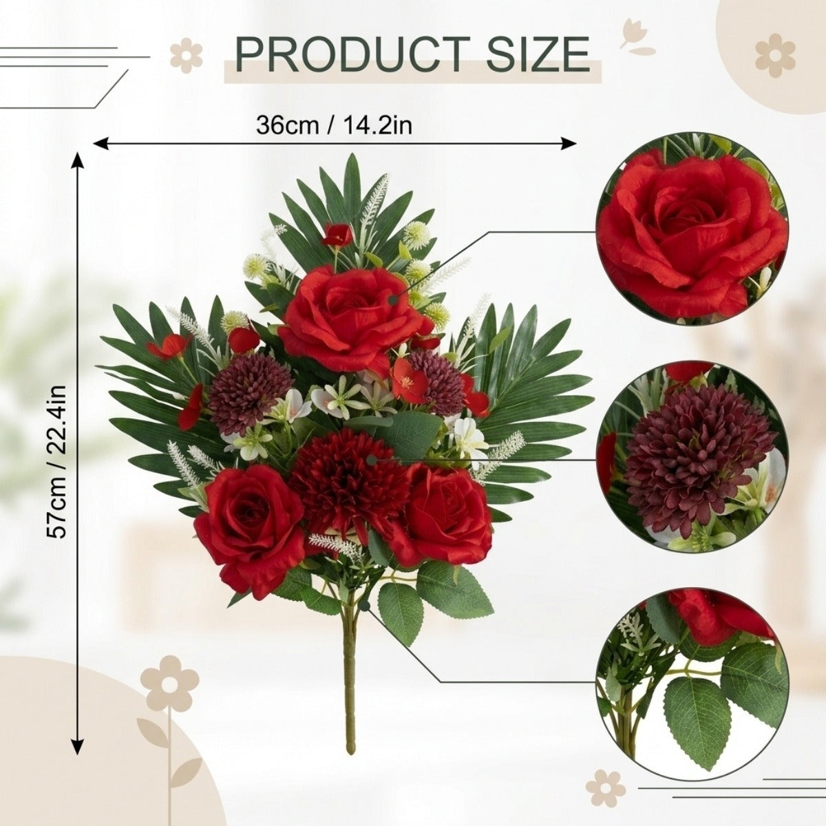Cemetery Flowers for Grave, Outdoor Lily Chrysanthemum Hydrangea Rose Artificial Flowers Grave Flowers with Cemetery Vase, Lasting and Non-Bleed Colors
