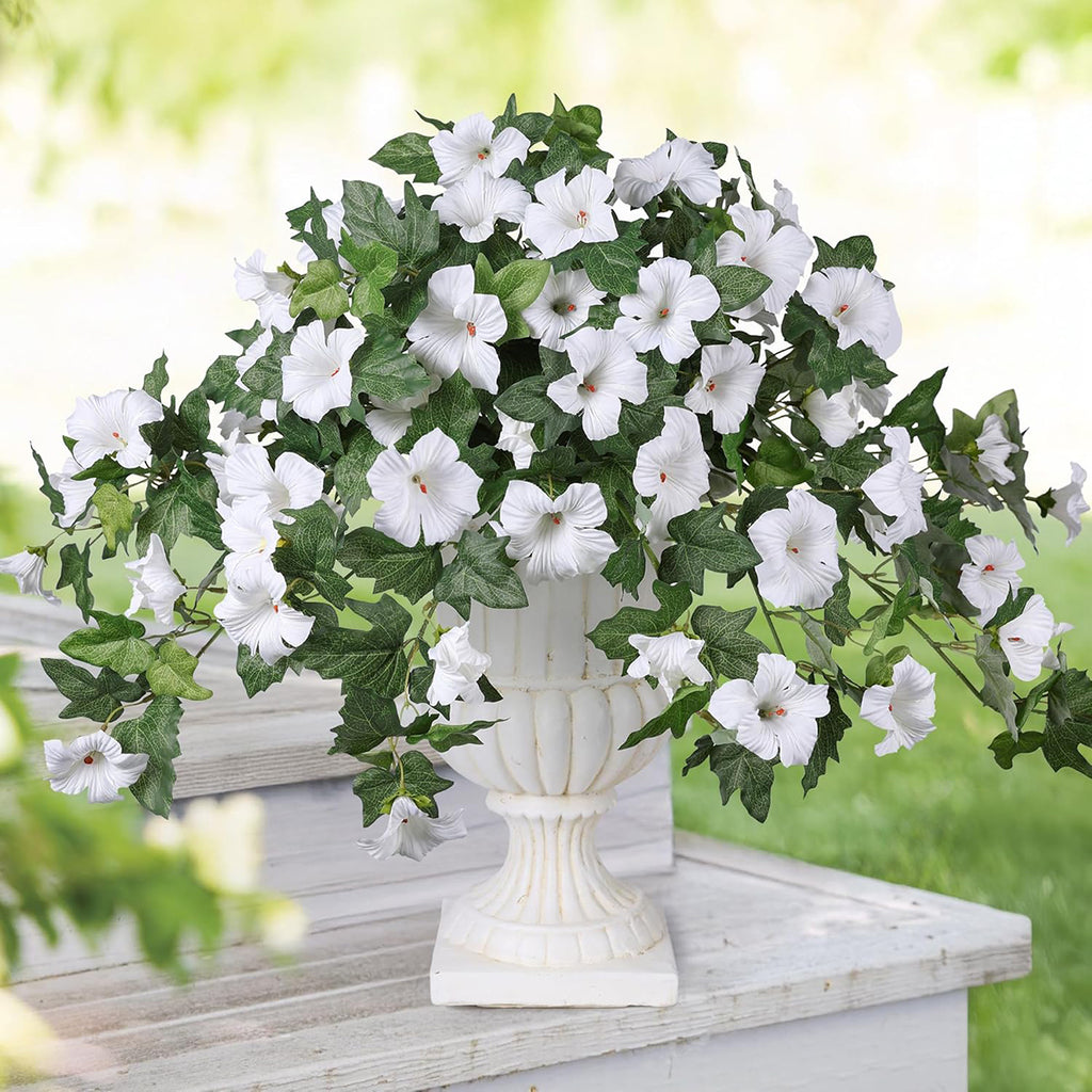 Artificial Hanging Flowers Plants with Basket for Outdoors, Artificial Petunias UV Resistant Petunias Fake Flowers for Outdoor Garden Porch Balcony Decoration