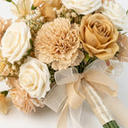 Artificial champagne rose bouquet with greenery – bride bridesmaid wedding flowers
