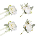 White wrist corsage and boutonniere 4pcs artificial flower set for wedding prom