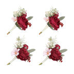Red boutonniere 4pcs artificial flower for wedding prom homecoming graduation