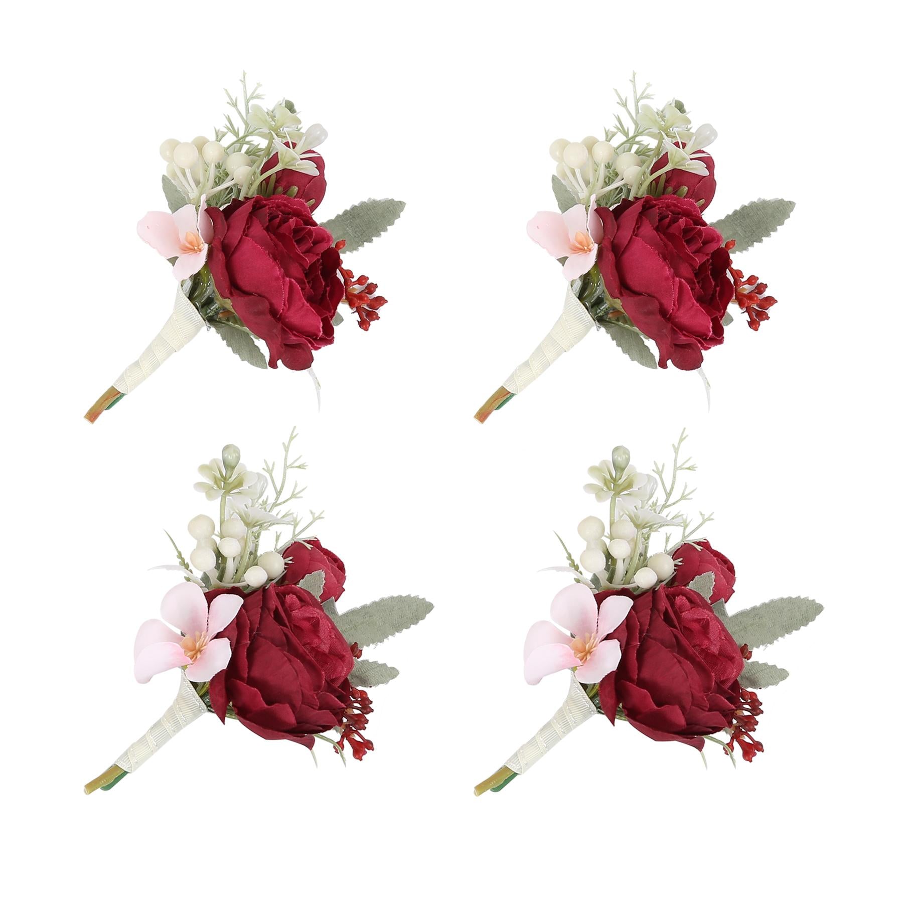 Red boutonniere 4pcs artificial flower for wedding prom homecoming graduation