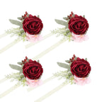Red wrist corsage 4pcs artificial flower for wedding prom homecoming graduation