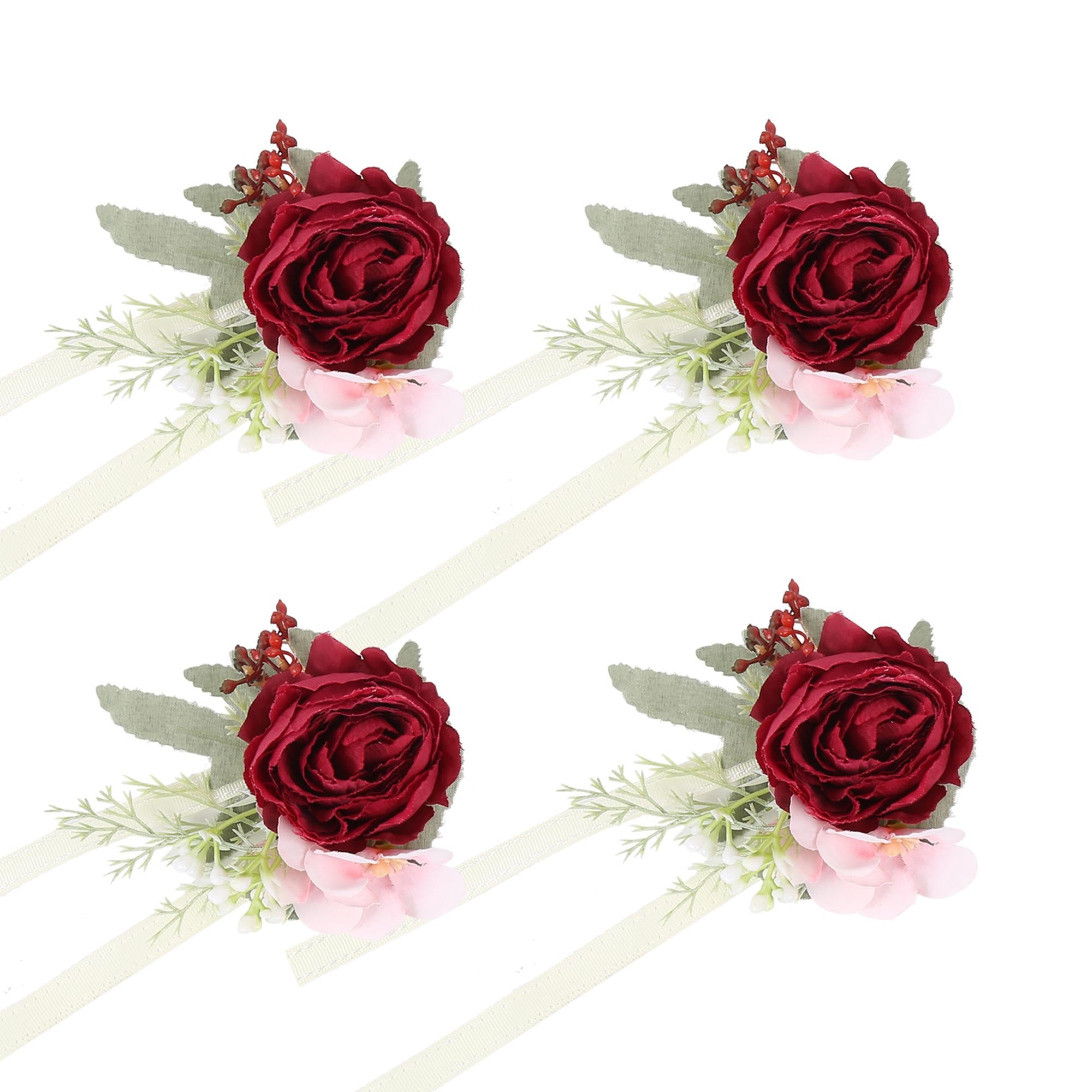 Red wrist corsage 4pcs artificial flower for wedding prom homecoming graduation