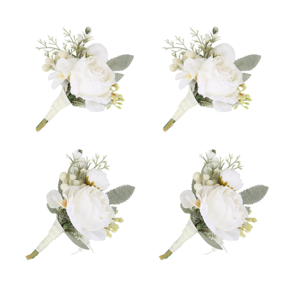 White boutonniere 4pcs artificial flower for wedding prom homecoming graduation