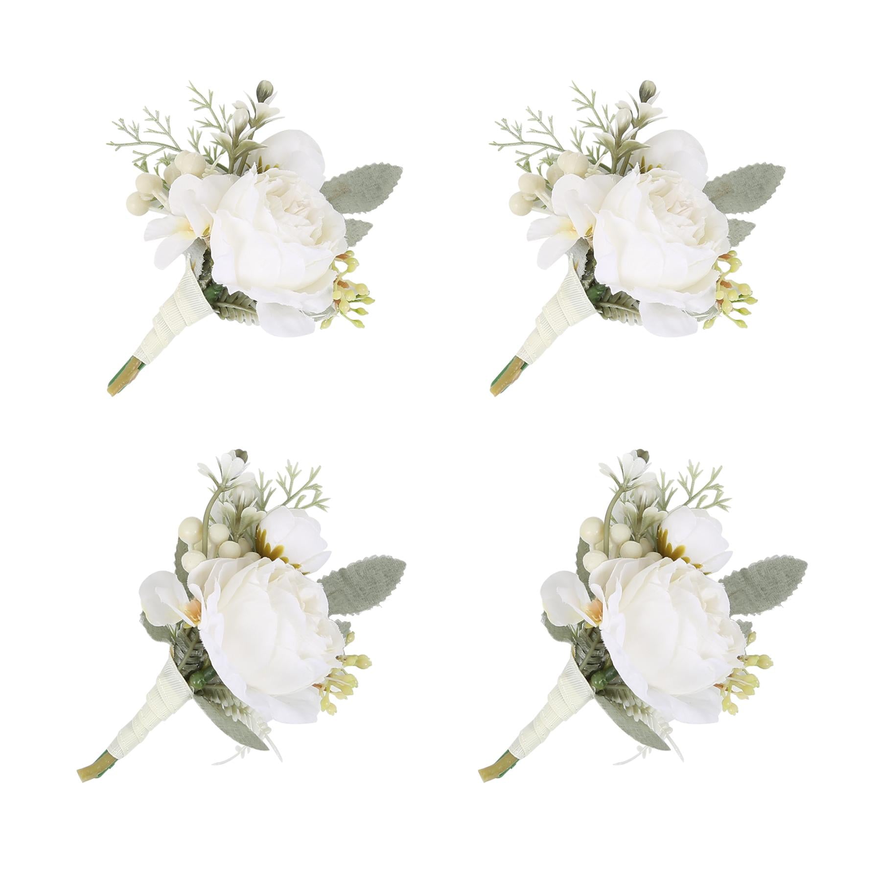 White boutonniere 4pcs artificial flower for wedding prom homecoming graduation