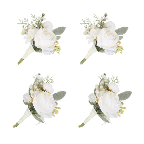 White boutonniere 4pcs artificial flower for wedding prom homecoming graduation