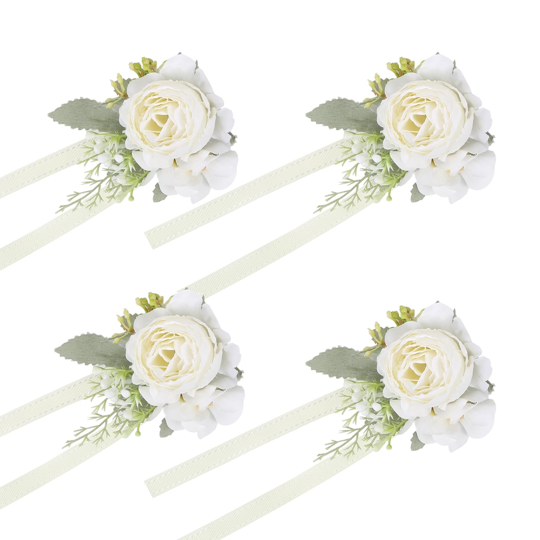 White wrist corsage 4pcs artificial flower for wedding prom homecoming graduation