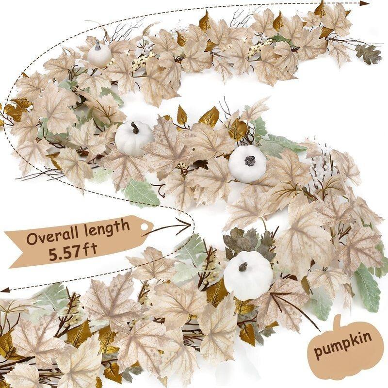 Set of 4 fall garlands with maple leaves pumpkins berries – autumn wedding home decor