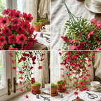 Artificial Hanging Flowers for Outdoors, Morning Glory Artificial Flowers with Eucalyptus Leaves, UV Resistant Fake Flower Realistic Faux Plants for Home Patio Porch Garden