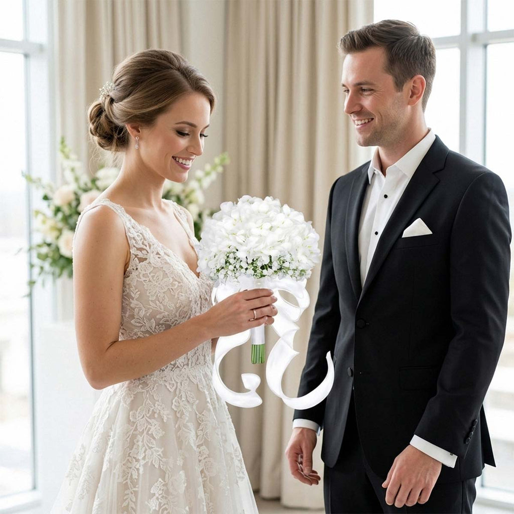 White Hydrangea Wedding Bridal Bouquet, Bridesmaid Bouquet Artificial Wedding Hydrangea Bouquet, Fake Flowers for Home Indoor Outdoor DIY Floral Wedding Flower Bouquets Kitchen Table Centerpiece Decor