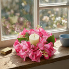 Floral Candle Wreath Rings | Artificial Bougainvillea Candle Rings for Wedding Table Centerpiece Home Decor