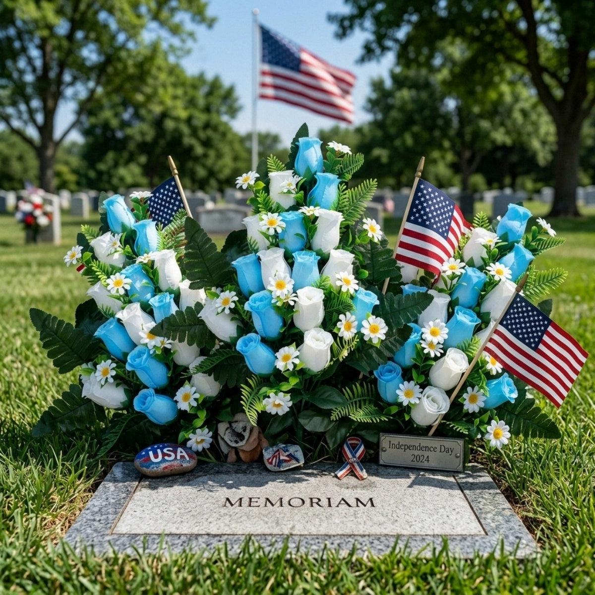 Cemetery Flowers Memorial Rose Bouquets With Cemetery Vase for memorial decor by IPOPU
