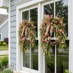 Flower Wreath with Burlap Bow, Artificial Spring and Summer for Front Door Wreath Pink Peony Wreath Garden Party Home Wall Wedding Decor