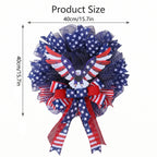 American Patriotic Eagle Wreath with Flag Bow & Deco Mesh | 4th of July Front Door Decor for Independence Day Summer Holiday Home Porch