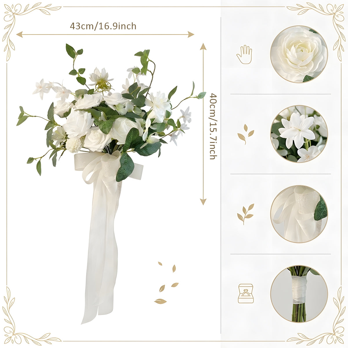 White Artificial Rose Bridal Bouquet | Wedding Toss Bouquet Bride Bridesmaid Flowers