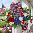 250th Anniversary Patriotic Wreath USA 1776-2026 | Red White Blue Rose & Flag Bow Front Door Decor for 4th of July Memorial Day Home Porch Wall Art
