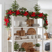 Christmas Rattan Garland with Pine Cones & Red Bows