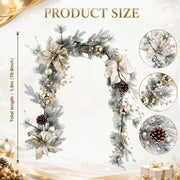 Christmas Garland with Silver & White Ornaments, Pine Cones & Bow – 5.9ft