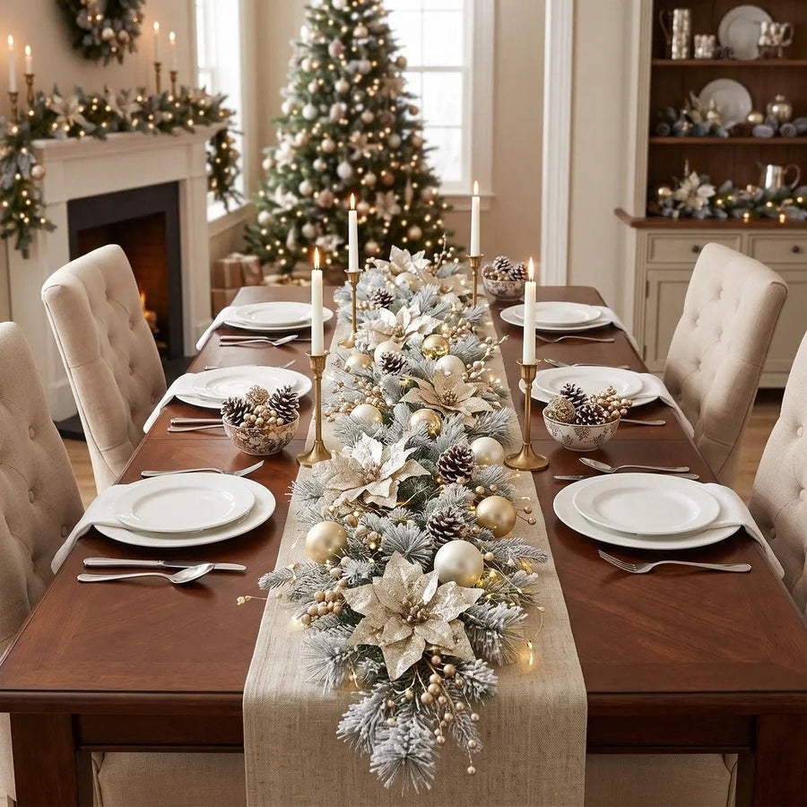 Christmas Garland with Silver & White Ornaments, Pine Cones & Bow – 5.9ft