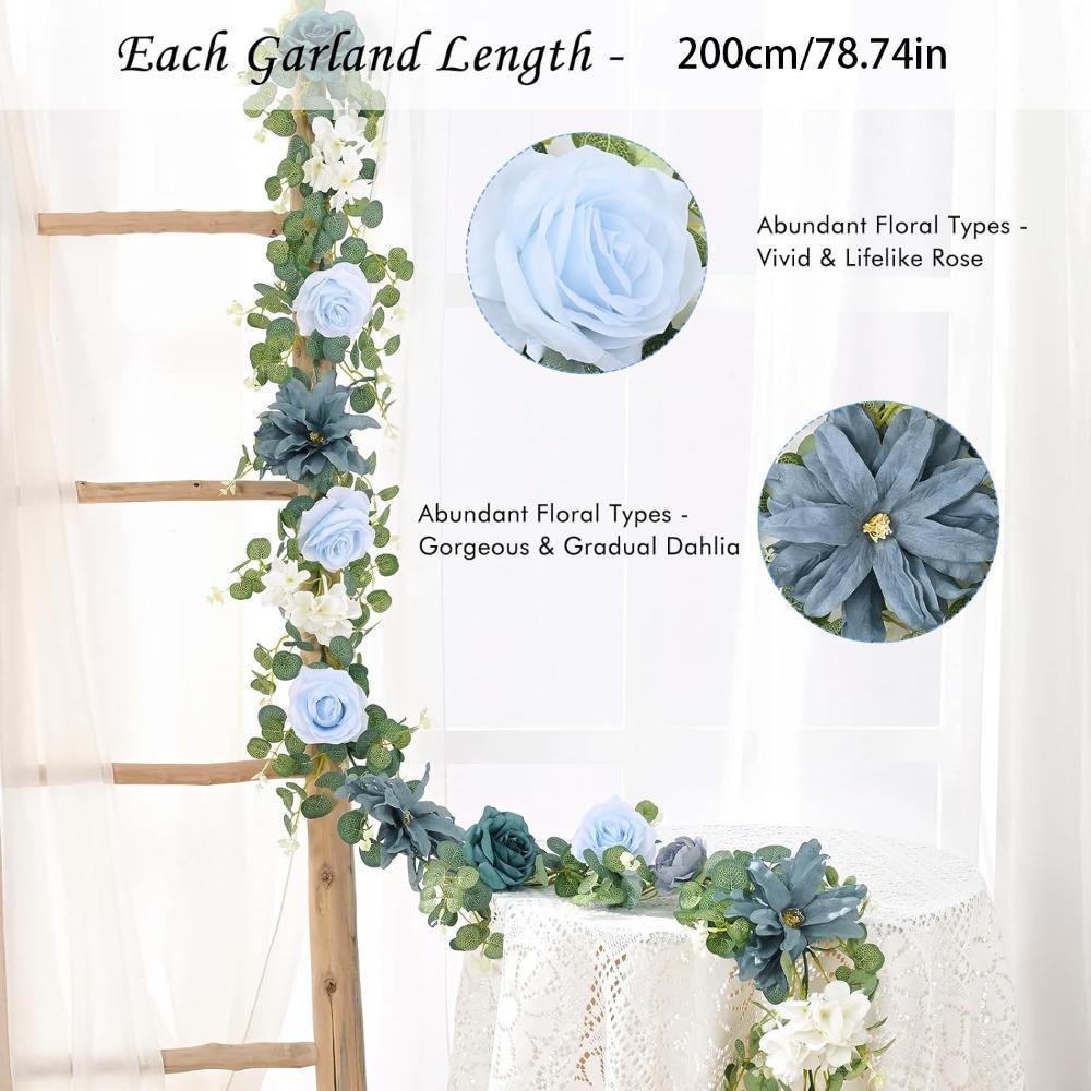 Blue Artificial Rose Table Floral Garland | Wedding Reception Anniversary Centerpiece & Home Decor