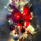 Christmas Door Swag with Bow, Artificial Pine Needle Swag with Berries & Glitter Leaves for Front Door Wall Fireplace Staircase Holiday Decor