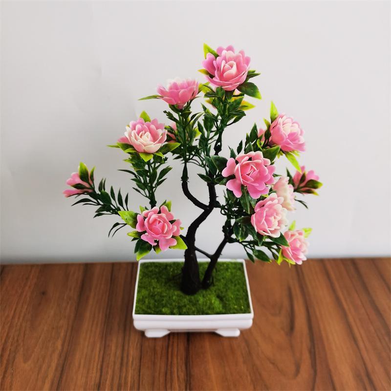 Artificial pine bonsai lifestyle shot – faux plant for zen home and office decor