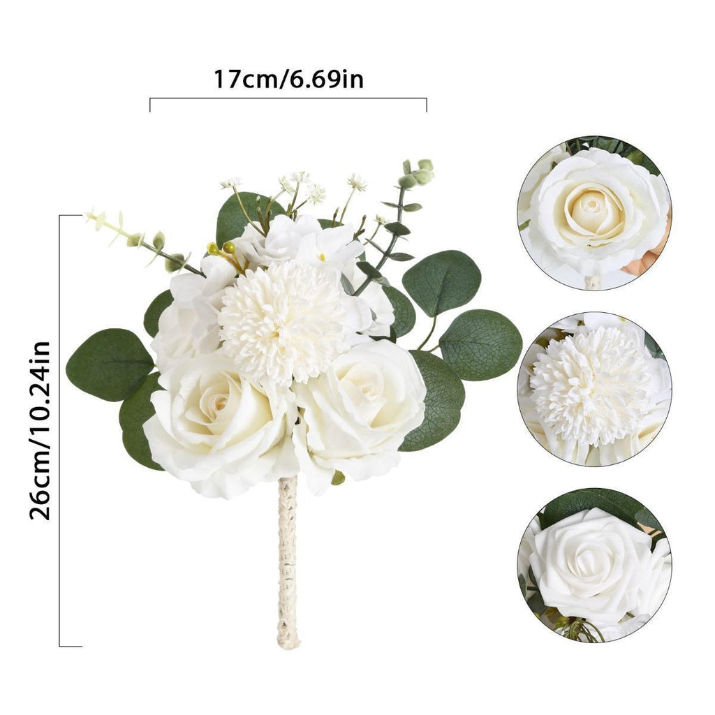 Dusty Blue Wedding Bouquet Artificial White Rose & Eucalyptus | Bride Bridesmaid & Toss Bouquet for Wedding Bridal Decor in Blue White