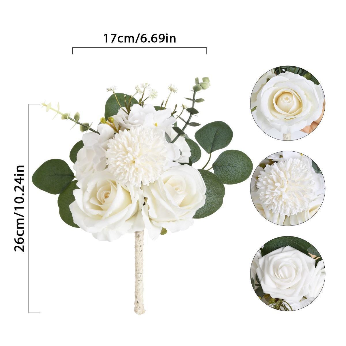Dusty Blue Wedding Bouquet Artificial White Rose & Eucalyptus | Bride Bridesmaid & Toss Bouquet for Wedding Bridal Decor in Blue White