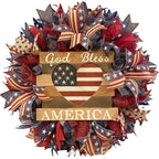 Patriotic 4th of July wreath with American flag burlap design in red white and blue for front door farmhouse decor